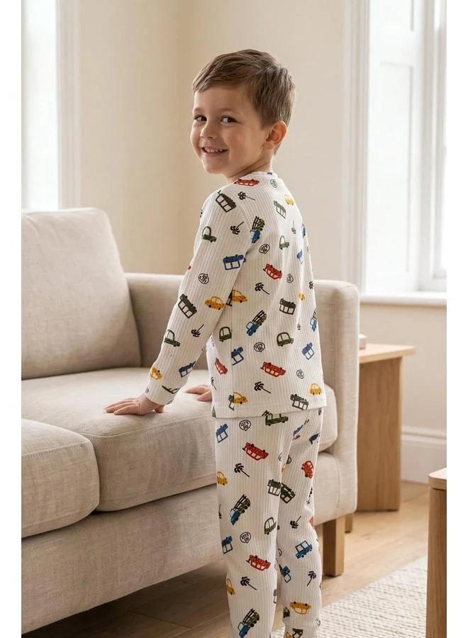 zuzunga Colorful Mini Car Patterned Boys' Knit Pajama Set.