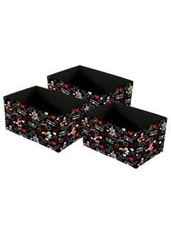 Kuber Industries Kuber Industries Foldable Boxes For Storage (Pack of 3) - Multipurpose Storage Organizer For Clothes | Wardrobe | Closet | Toys | Books - Disney Mickey Print - Undergarment Organizer Basket (Black)  - Image 1