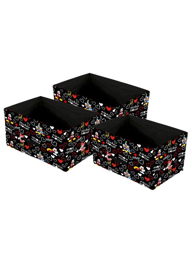 Kuber Industries Foldable Boxes For Storage (Pack of 3) - Multipurpose Storage Organizer For Clothes | Wardrobe | Closet | Toys | Books - Disney Mickey Print - Undergarment Organizer Basket (Black) - Image 1