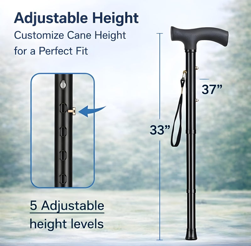 MCP Jindal 4 Folding Sections Aluminium Foldable Walking Stick for Men, Women & Old People Support, Trekking Cane Stick (Black) - Image 2