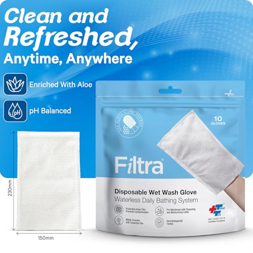 FILTRA® Disposable Wet Wash Gloves | Body Bath | Bathing Gloves | Bed Bath Wipes | Bathing Wipes Pre-Moistened | Re-Sealable Zip Lock Pouch of 10 Gloves - Image 2