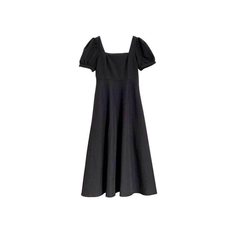 Puff Sleeve Square Neck White Hepburn Light Mature Style Dress For Women Petite Waist Slimming Elegant Over-The-Knee Long Dress Summer - Image 1