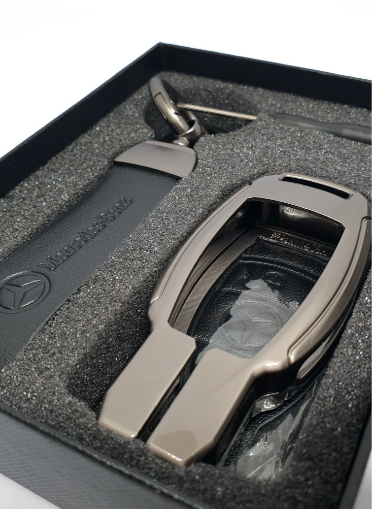 Service Zone - Keychain Metal Real Leather Case For Mercedes Benz Smart Key 3 Or 2 Buttons Black - Image 1