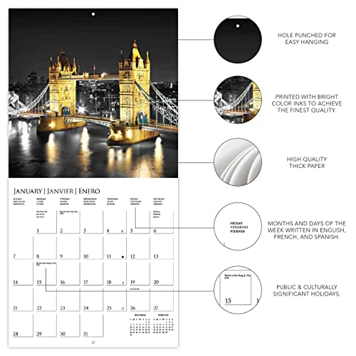 Graphique 2024 London Glitz Wall Calendar | 12” x 12” | Thick Paper | Home & Office Organizer | Large Monthly Grid | 3 Languages & Marked Holidays | 4 Month Preview Page for 2025 - Image 3