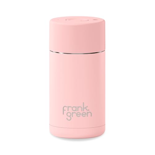 frank green فرانك غرين - كوب سيراميك قابل لإعادة الاستخدام - كوب قهوة للسفر، كوب قهوة من الفولاذ المقاوم للصدأ، كوب معزول - غطاء زر ضغط - 12 أونصة - بلشد - Image 1