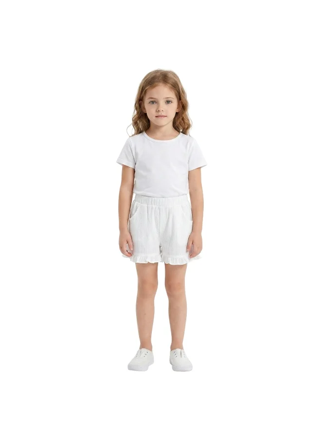 بيداني Girls Soft Cotton Ruffle  Blue Pink White Shorts-set of three