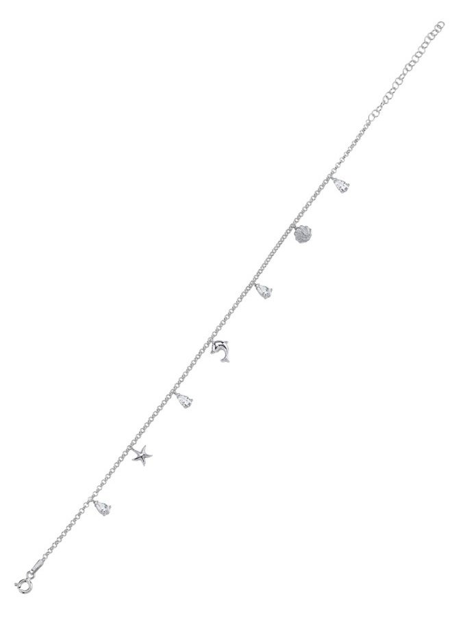 EMNON 925 Sterling Silver Jewelry Rhodium Plated CZ Dangle Anklet 100% Precious Metal Gift for Women-EMNON2ANK  - Image 1