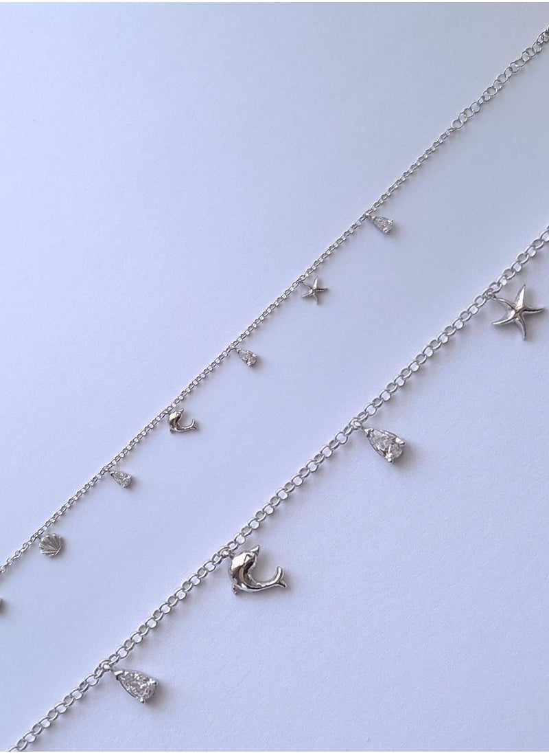 EMNON 925 Sterling Silver Jewelry Rhodium Plated CZ Dangle Anklet 100% Precious Metal Gift for Women-EMNON2ANK  - Image 2