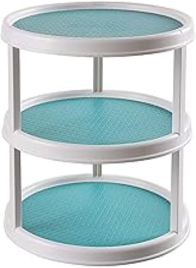 U-HOOME U-HOOME Rotatable Desktop Kitchen Storage Tray Multifunctional Plastic Round Storage Cabinet Spice Bottle Bath Cosmetics Rack(Green, 3 Tier) 