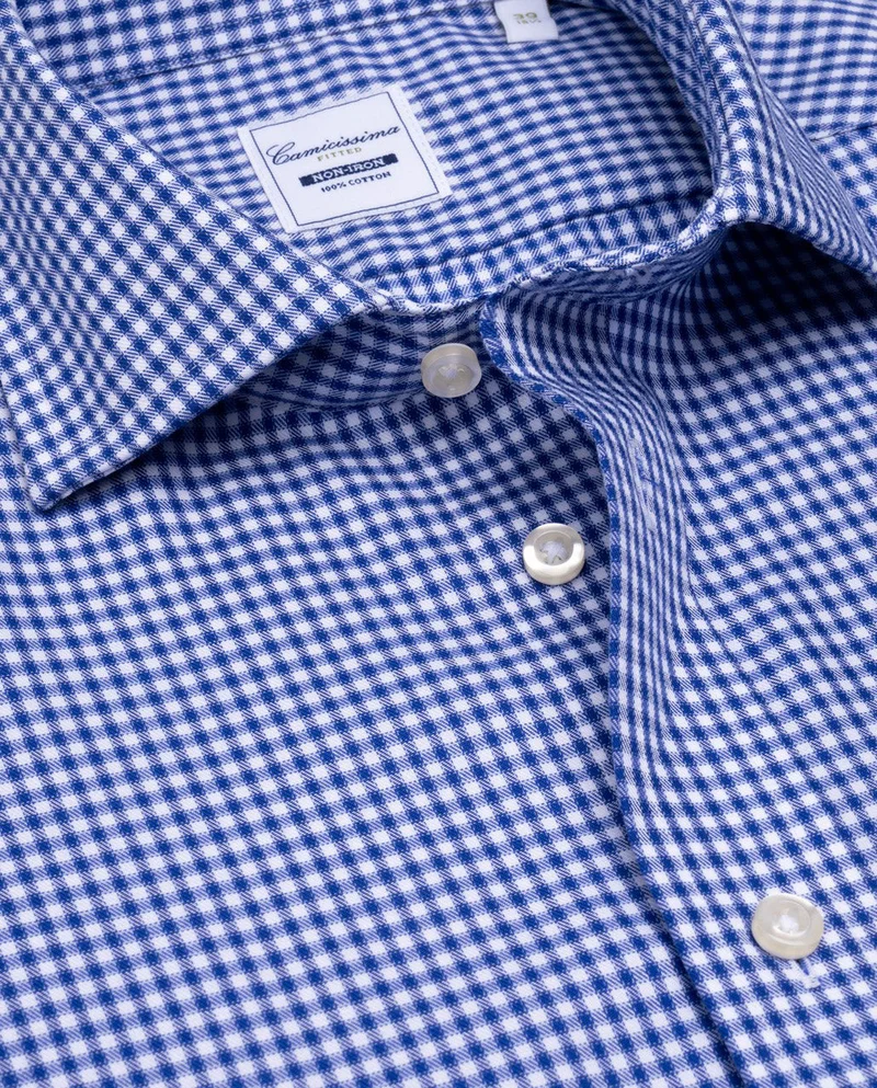 كاميتشسما Fancy Non-Iron Dark Blue Checked Twill Extra Slim Fitted Shirt