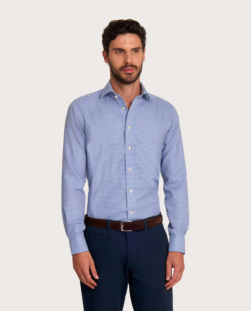كاميتشسما Fancy Non-Iron Dark Blue Checked Twill Extra Slim Fitted Shirt