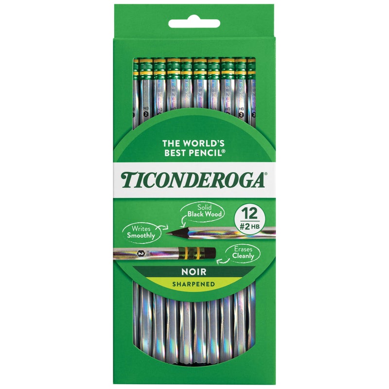 Ticonderoga Noir Black Wood-Cased #2 Pencils, Holographic Design, 12 Count - Image 1