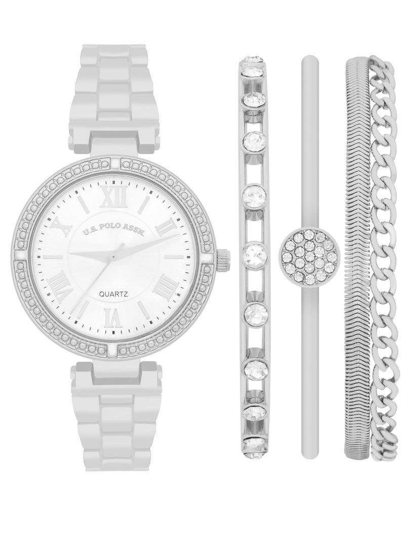 U.S. Polo Assn. Women's Quartz Analog Silver plated watch and bracelet set - Image 1