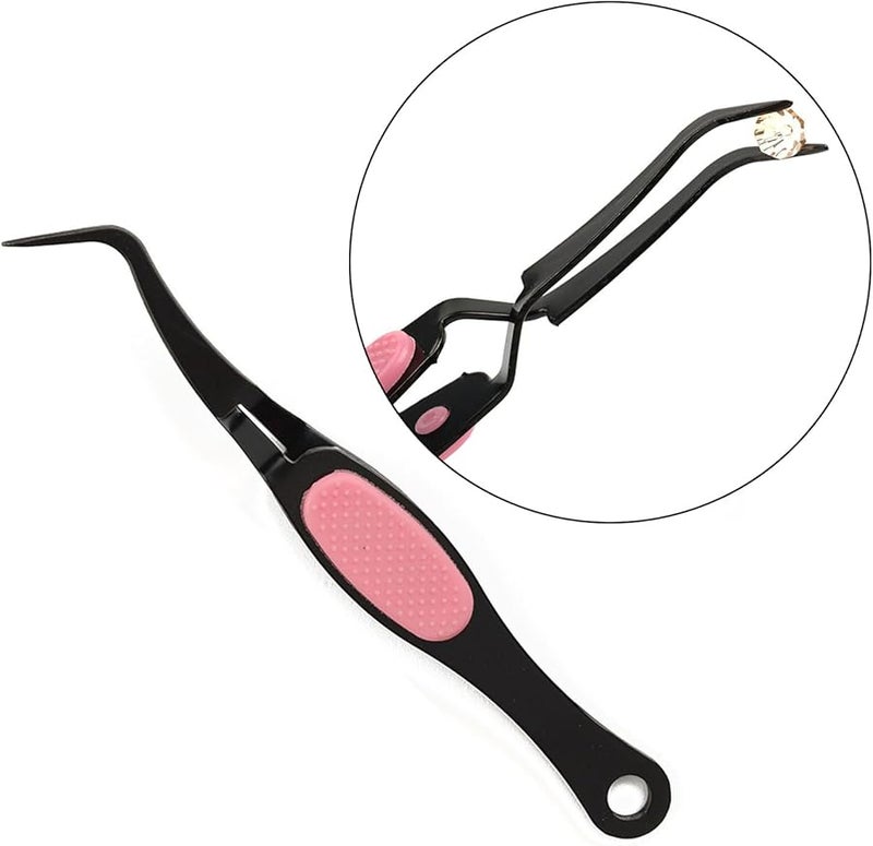 Black Crossing Locking Curved Tweezers Pointed Tip Jewelry Gripping Reverse Grip Repair Tools - Image 3