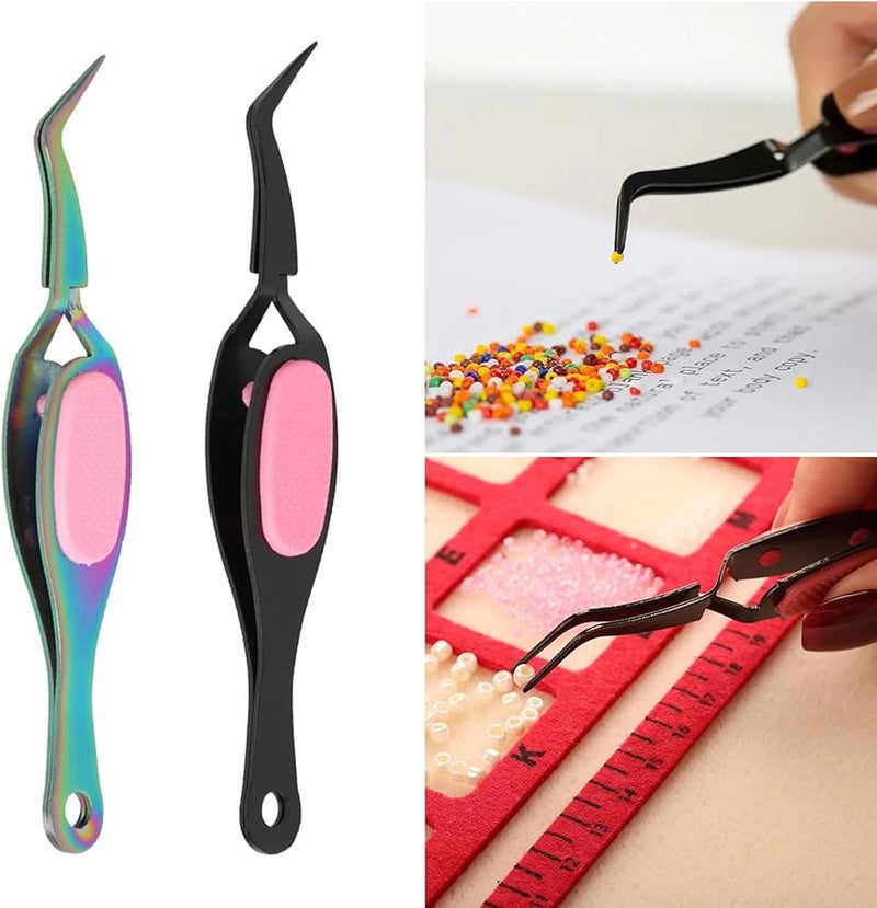 Black Crossing Locking Curved Tweezers Pointed Tip Jewelry Gripping Reverse Grip Repair Tools - Image 5