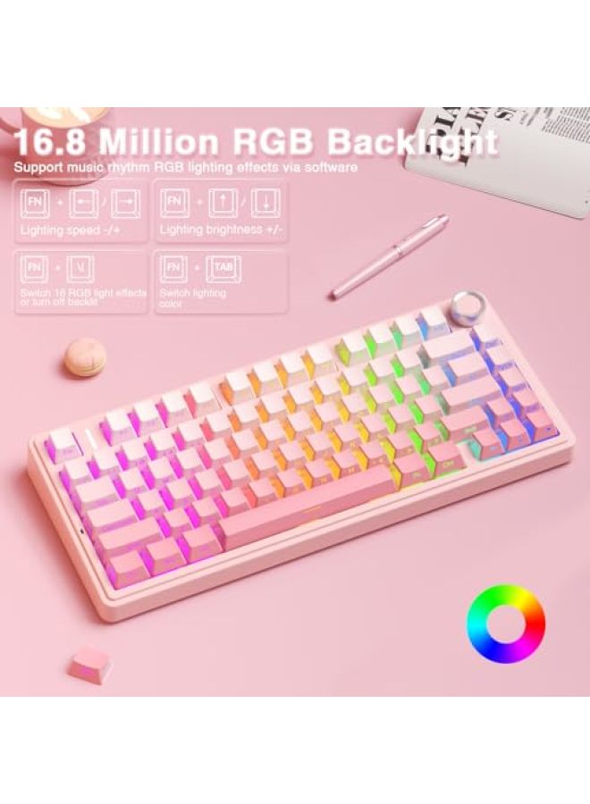 لوحة مفاتيح ميكانيكية لاسلكية AULA F75 Pro، 75% قابلة للتخصيص والتبديل السريع مع مقبض، إضاءة خلفية RGB، مفاتيح Reaper مدهونة مسبقًا، أغطية مفاتيح PBT مطبوعة على الجانب، 2.4GHz/USB-C/BT5.0 للعب - Image 4