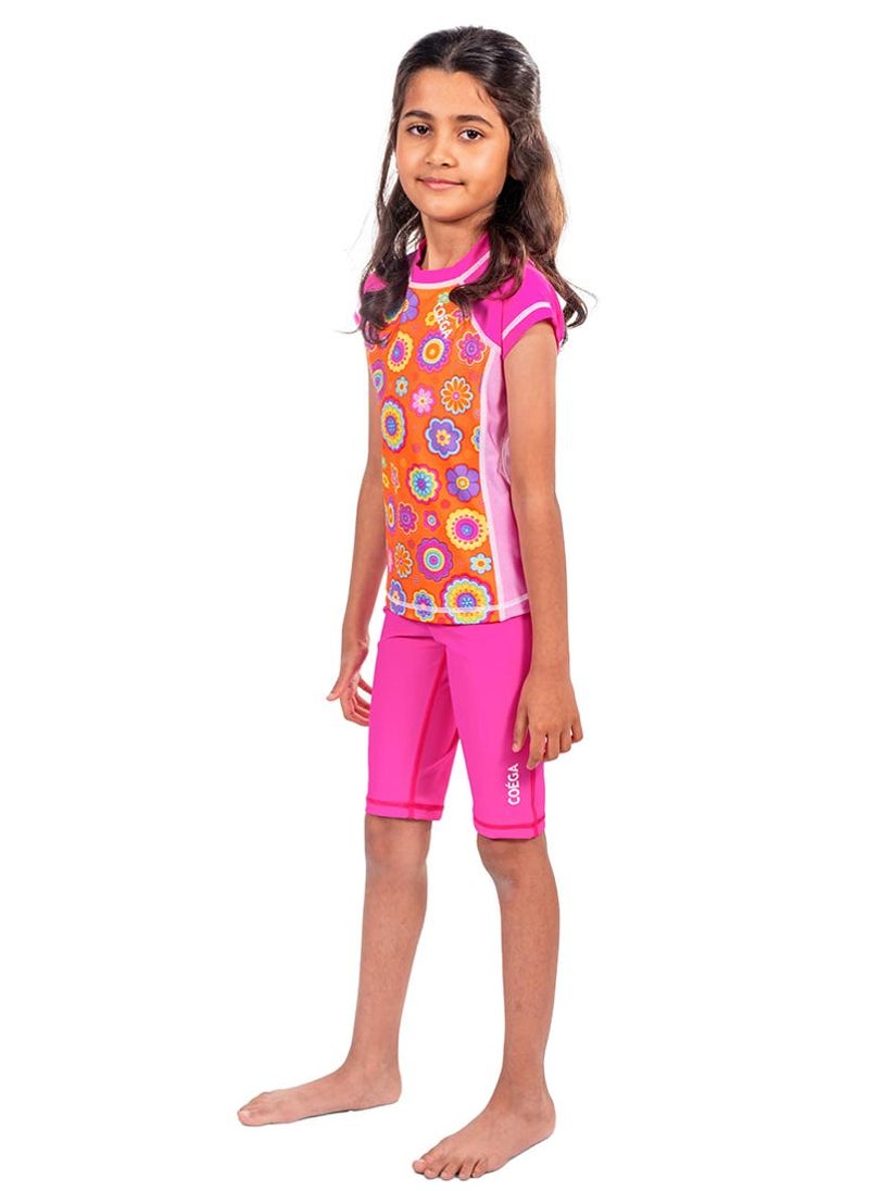 كويجا صن وير كوغا راش جارد أكمام كاب للبنات - وردي برتقالي جروفي - Image 3