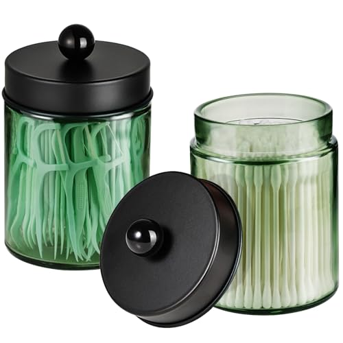 Komashr 3 Pack Apothecary Jar Canisters Bathroom Vanity Organizer Qtip Holder Storage Organizer Set Countertop Canister with Stainless Steel Lids Cute Stickers for QtipsCotton SwabsMakeup SpongesFloss - Image 3