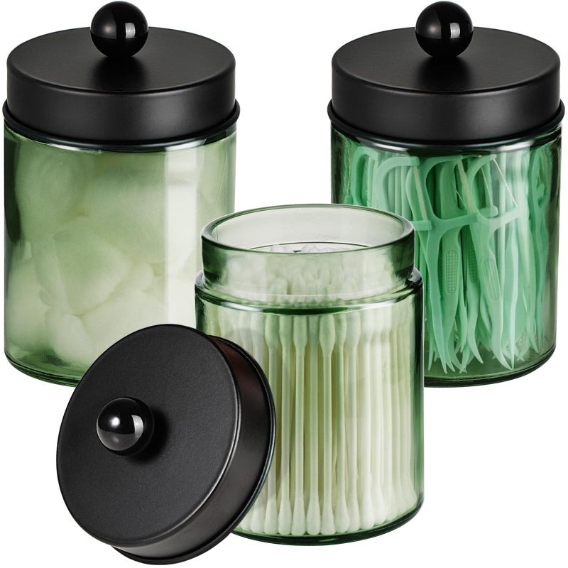 Komashr 3 Pack Apothecary Jar Canisters Bathroom Vanity Organizer Qtip Holder Storage Organizer Set Countertop Canister with Stainless Steel Lids Cute Stickers for QtipsCotton SwabsMakeup SpongesFloss - Image 2
