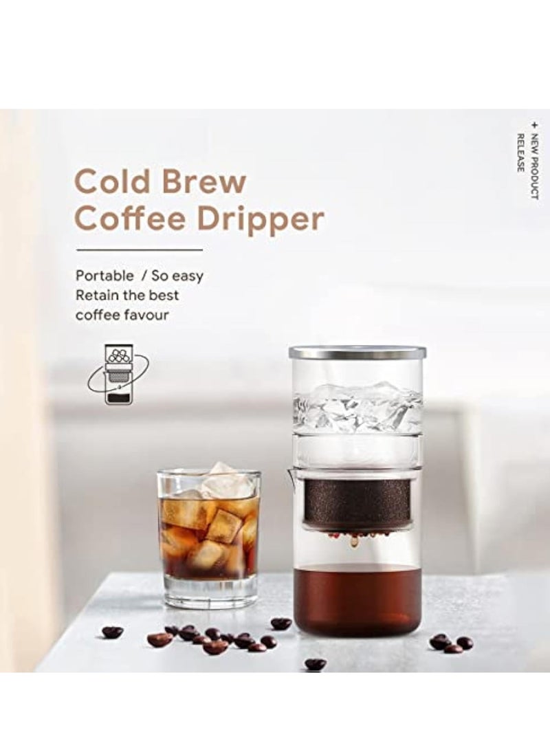 SOLARAE 2 in 1 Cold Brew Dripper for Coffee, Cold Brew Coffee Maker Jar, 300ml Detachable Glass Cold Brew Maker, with Stainless Steel Filter, Glass Airtight & Leak-Proof Pitcher, for Lemonade, Ice Tea - Image 3