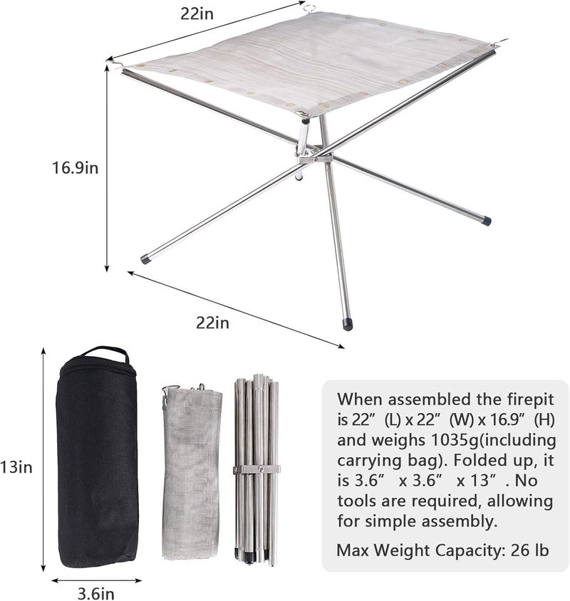 Kikerike 22 inch Portable Outdoor Fire Pit, Collapsing Steel Mesh Fireplace - Perfect for Camping, Backyard and Garden - Carrying Bag Included - Image 2