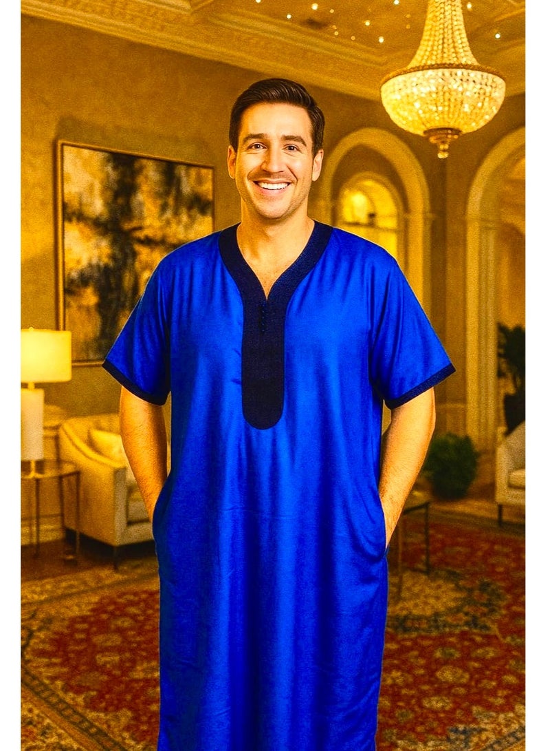 Men's Shirt, Nightgown, Moroccan Robe, Comfortable Men's Gifts Luxury Men's House Robe for Comfort Moroccan Shirt, Men's Summer Shirt, Short Sleeve Shirt, Men's Robe Comfortable Men's Gifts - Image 1