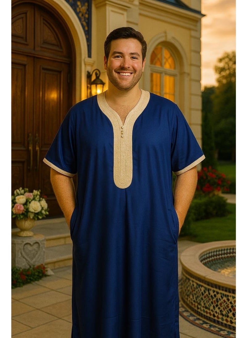 Men's Shirt, Nightgown, Moroccan Robe, Comfortable Men's Gifts Luxury Men's House Robe for Comfort Moroccan Shirt, Men's Summer Shirt, Short Sleeve Shirt, Men's Robe Comfortable Men's Gifts - Image 1