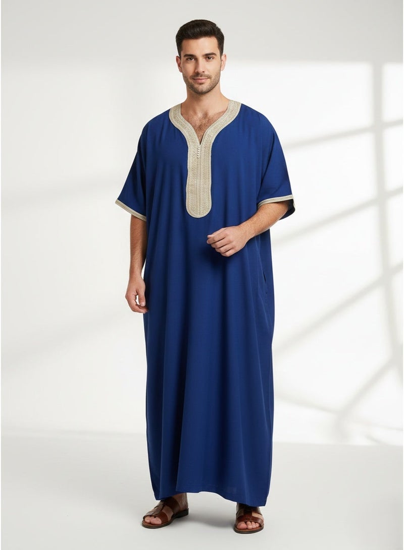 Men's Shirt, Nightgown, Moroccan Robe, Comfortable Men's Gifts Luxury Men's House Robe for Comfort Moroccan Shirt, Men's Summer Shirt, Short Sleeve Shirt, Men's Robe Comfortable Men's Gifts - Image 1