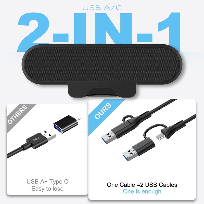 Plyee Audio Monitor Speakers, Computer Speakers for Desktop PC, USB Speaker with Integrated USB A Type C Connector, Easily Clamp to Monitors, 10W(Black) - Image 3