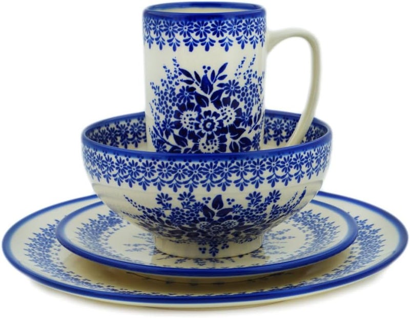 Polmedia Polish Pottery Authentic Polish Pottery 4Piece Place Setting Signature UNIKAT in Morning Frost Design Handmade in Bolesawiec Poland  Certificate of Authenticity  - Image 3