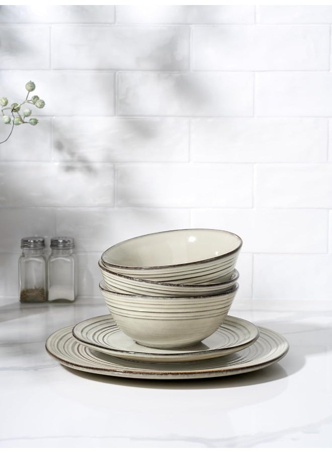 Famiware Twilight 18 Piece Handmade Stoneware Dinnerware Set, Set for 6, Scratch Resistant, Microwave & Dishwasher Safe, Terre-verte  - Image 5