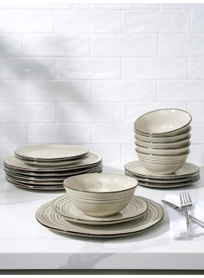 Famiware Twilight 18 Piece Handmade Stoneware Dinnerware Set, Set for 6, Scratch Resistant, Microwave & Dishwasher Safe, Terre-verte  - Image 4