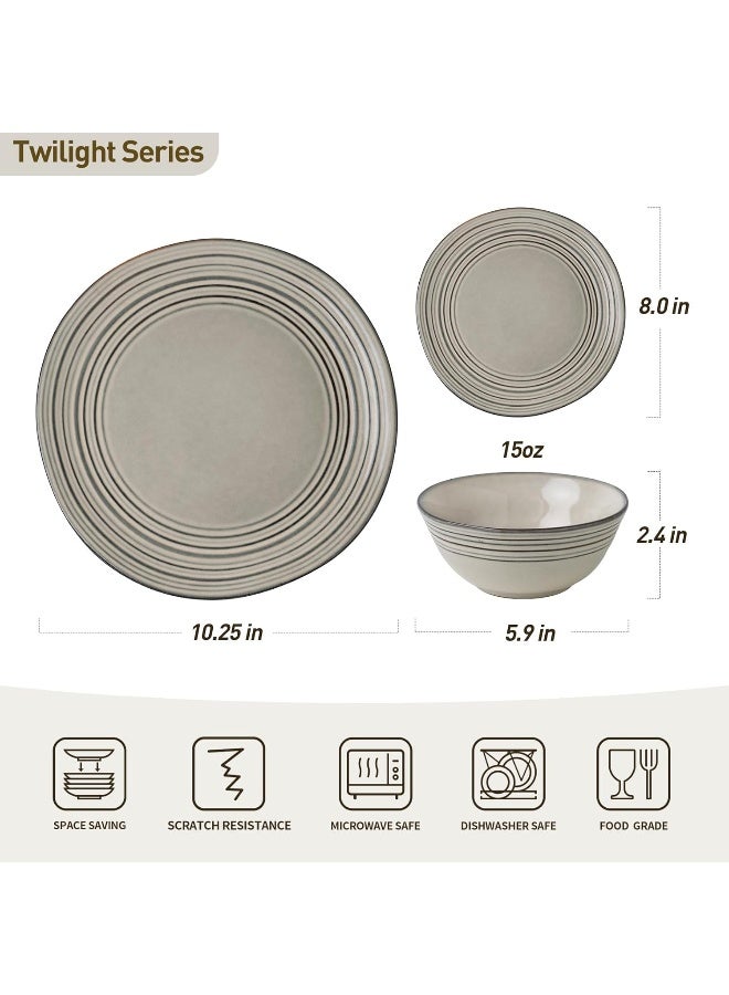 Famiware Twilight 18 Piece Handmade Stoneware Dinnerware Set, Set for 6, Scratch Resistant, Microwave & Dishwasher Safe, Terre-verte  - Image 2