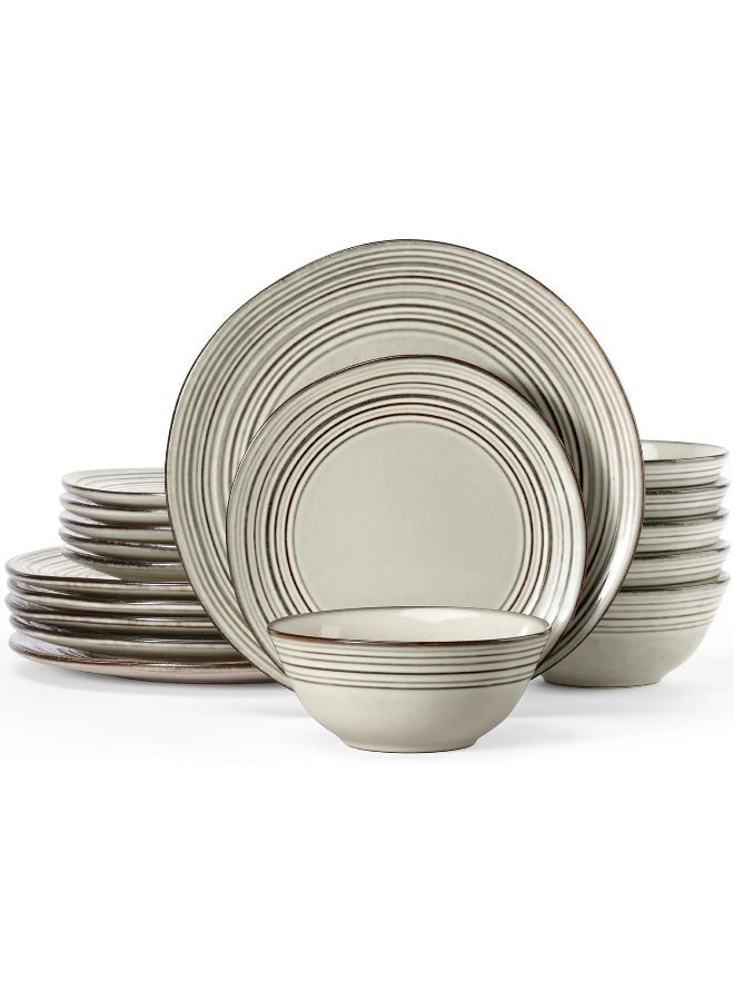 Famiware Twilight 18 Piece Handmade Stoneware Dinnerware Set, Set for 6, Scratch Resistant, Microwave & Dishwasher Safe, Terre-verte  - Image 1