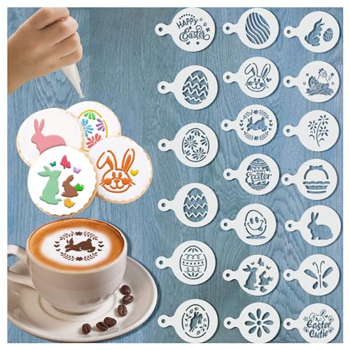 Leesgel 20pcs Easter Cookie Stencils Decorating Supplies, Cookie Stencils for Royal Icing Cake Coffee Stencil, Easter Basket Essentials Stuffers Crafts - Image 1