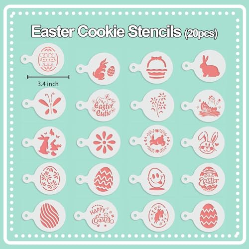 Leesgel 20pcs Easter Cookie Stencils Decorating Supplies, Cookie Stencils for Royal Icing Cake Coffee Stencil, Easter Basket Essentials Stuffers Crafts - Image 2