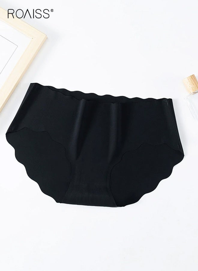 رويس ملابس داخلية نسائية بدون درزات، 3 قطع، سراويل داخلية من النايلون المرن، لون سادة، قابلة للتنفس، مقاس كبير، خصر متوسط ومنخفض، قطعة واحدة، سراويل داخلية نسائية - Image 3