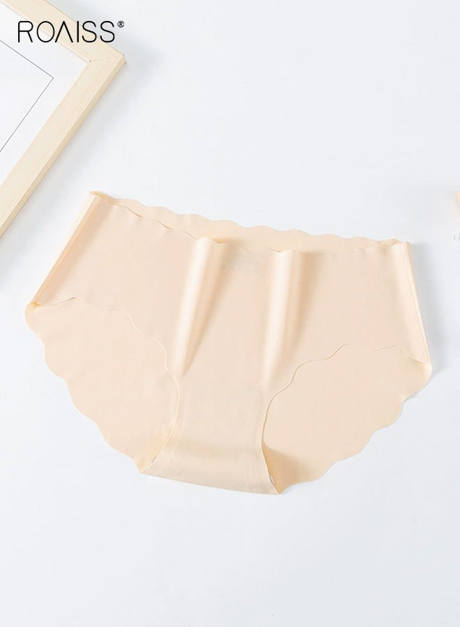رويس ملابس داخلية نسائية بدون درزات، 3 قطع، سراويل داخلية من النايلون المرن، لون سادة، قابلة للتنفس، مقاس كبير، خصر متوسط ومنخفض، قطعة واحدة، سراويل داخلية نسائية - Image 4