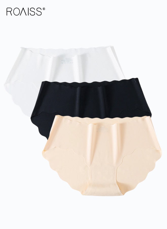 رويس ملابس داخلية نسائية بدون درزات، 3 قطع، سراويل داخلية من النايلون المرن، لون سادة، قابلة للتنفس، مقاس كبير، خصر متوسط ومنخفض، قطعة واحدة، سراويل داخلية نسائية - Image 1