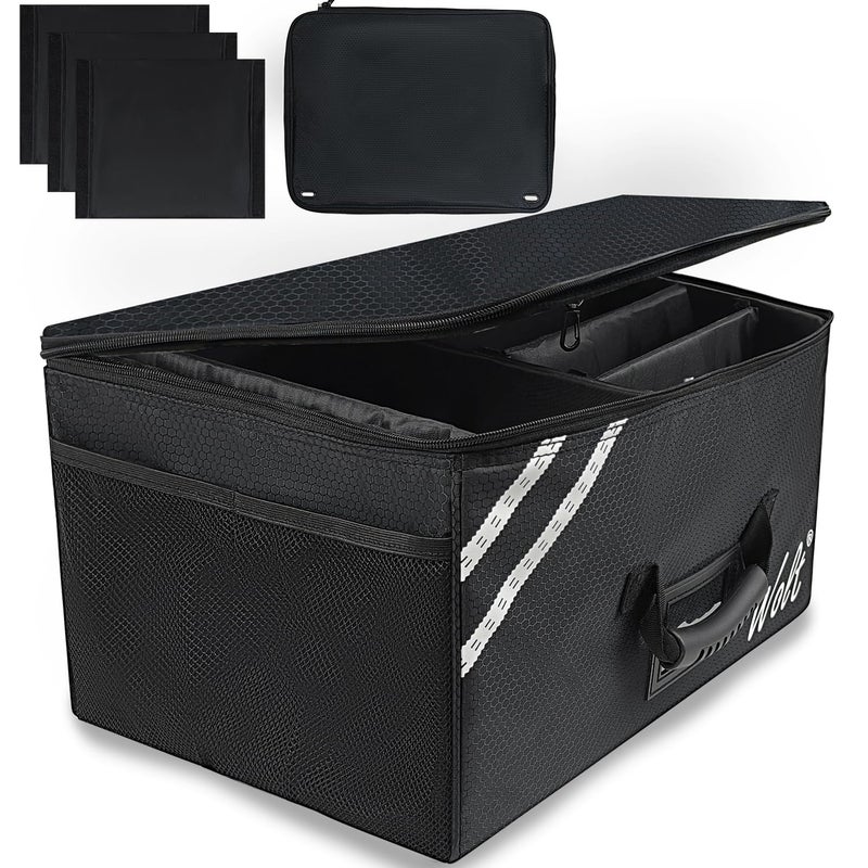 WOLT Car Trunk Organizer with Lid Collapsible Multi Compartment SUV Organizer with NonSlip Base Adjustable Straps Durable Car Organizer and Storage for SUV Sedan Truck Black - Image 2
