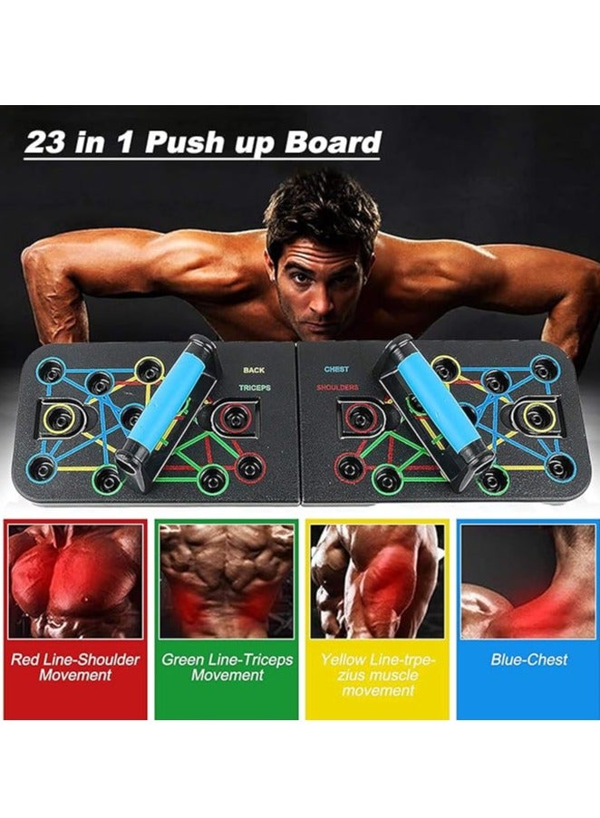 MIXDE Push Up Board, 23 in 1 Multifunctional Muscle Board with Resistance Bands Foldable Portable Home Workout Equipment for Muscle Training Fitness Exercise - Image 2
