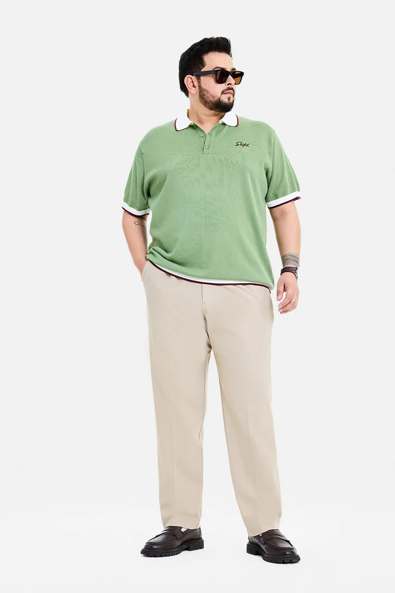 سنيتش Beige Textured Regular Fit Formal Plus Size Trousers