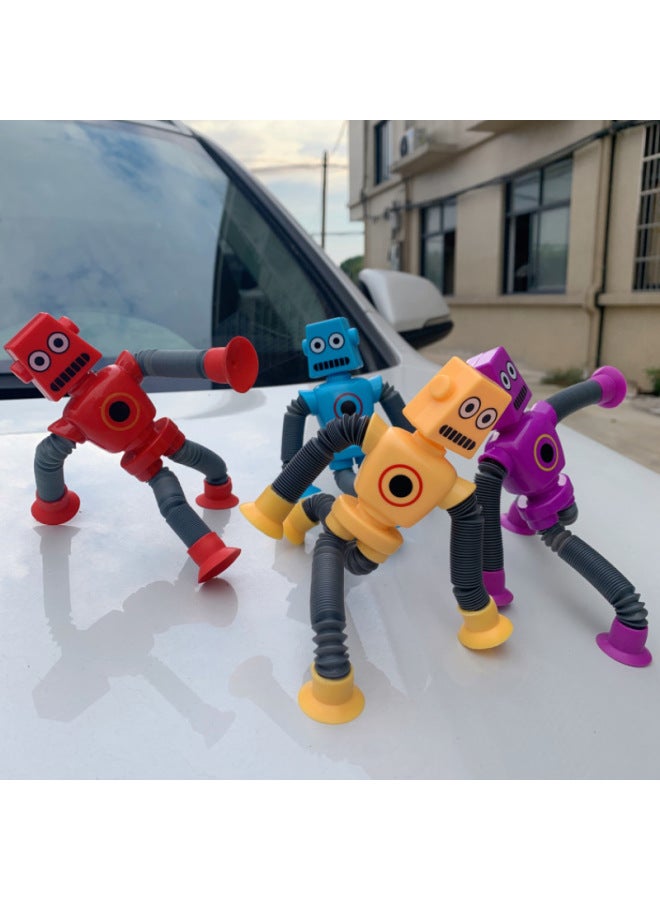 Robot Telescopic Tube Sucker Luminous Changeable Toy Decompression Puzzle Cartoon Novelty Children Parent-child Cross-border-Color:Pack Of Four In Four Colors Without Glowing - Image 3
