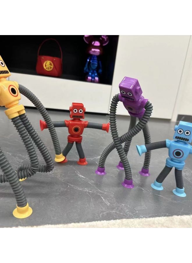 Robot Telescopic Tube Sucker Luminous Changeable Toy Decompression Puzzle Cartoon Novelty Children Parent-child Cross-border-Color:Pack Of Four In Four Colors Without Glowing - Image 2