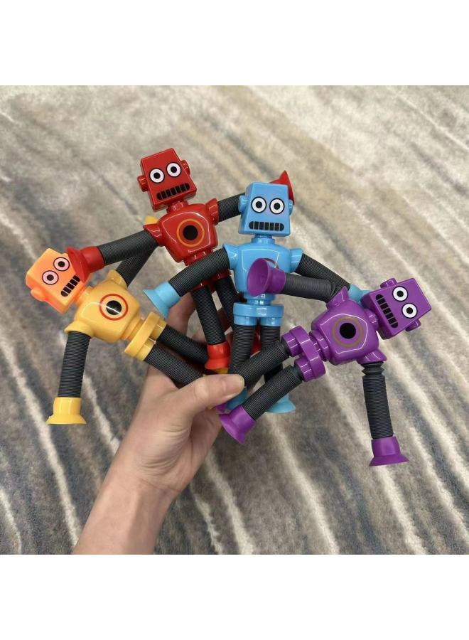 Robot Telescopic Tube Sucker Luminous Changeable Toy Decompression Puzzle Cartoon Novelty Children Parent-child Cross-border-Color:Pack Of Four In Four Colors Without Glowing - Image 1