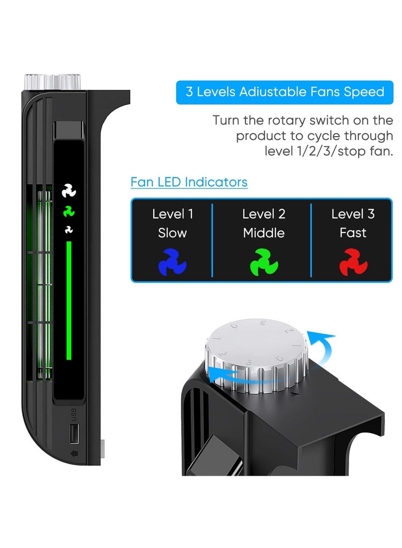 Cooling Fan Accessories for PS5, Centrifugal Three-stop Wind Host Powerful Cooler with Extended USB Port System PS5 CD-ROM and Digital Version (Black) - Image 2