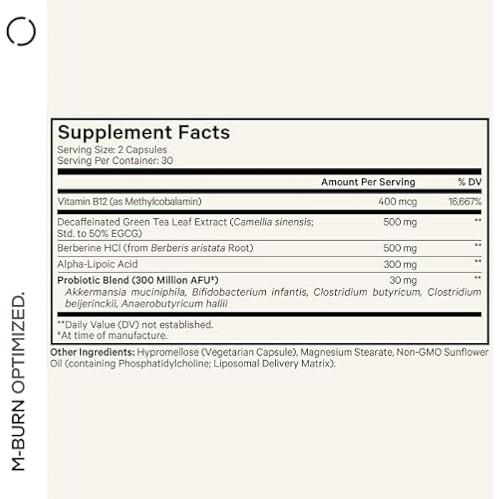 Codeage M-Burn Optimized Supplement - Decaffeinated Green Tea Std. to 50% EGCG, Berberine, Akkermansia, Vitamin B12 - Probiotics - Vitamins - 60 Capsules - Image 2