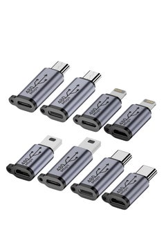 8 Pack USB C/Lightning to Micro USB Adapter,  Micro USB/Lighting to USB C Extender, USB C/Micro USB to Mini USB Connector use any interface(Black)