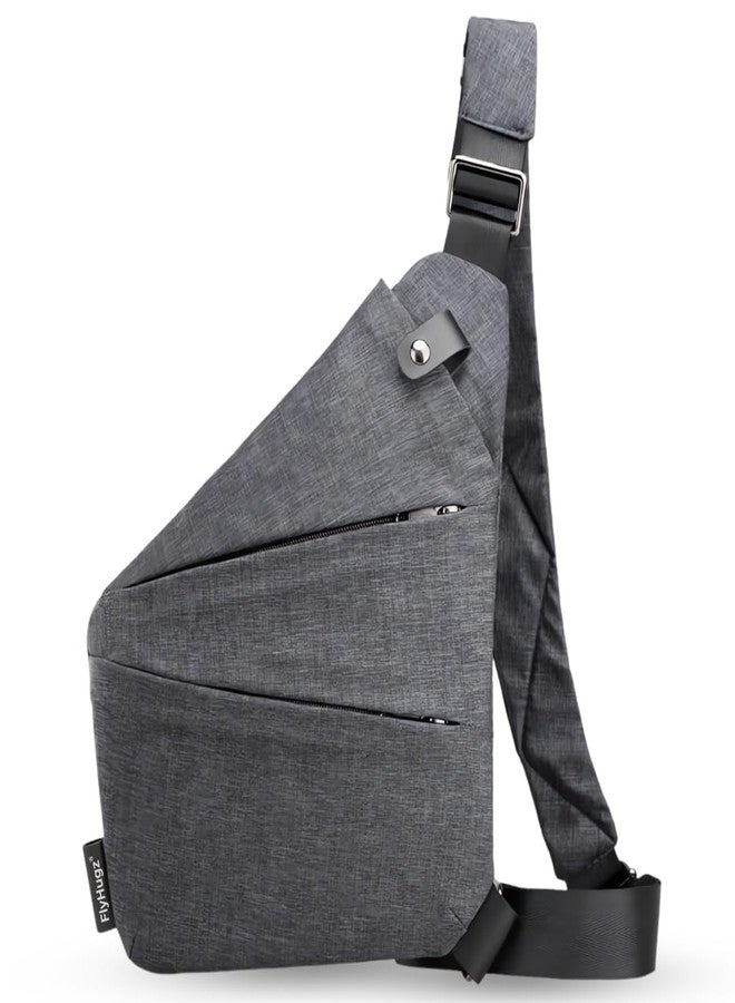 FlyHugz Anti-Theft Crossbody Sling Bag for Travel - Gray Canvas, Multi-Pocket Design for Men & Women, Water-Resistant, Grey, Standard - Image 1