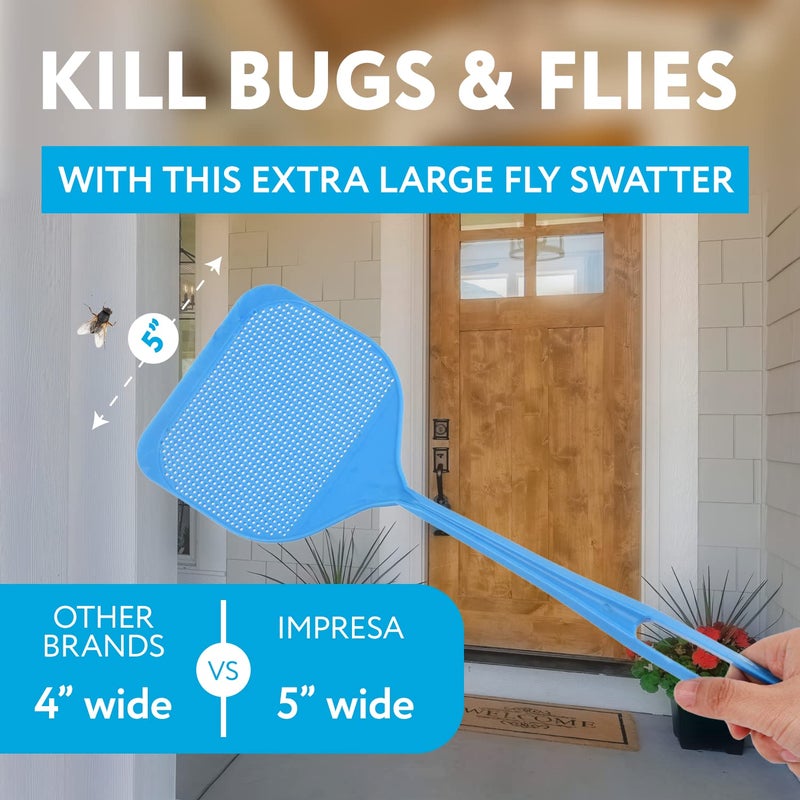 Impresa Extra Large Fly Swatter - 4-Pack, Blue & Grey Spiked Fly Swatter with 5â€³ Smashing Surface - Hygienic Bug Picker Upper Tool - Durable Heavy Duty Swatting Tool - Image 3